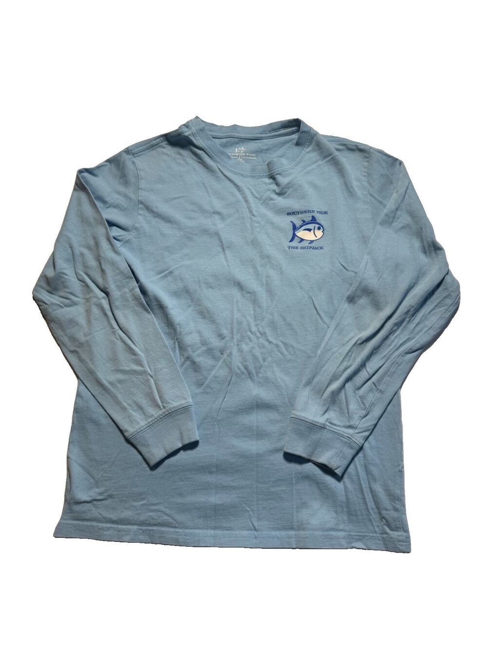 Southern Tide Skipjack Youth L 12-14 Blue Long Sleeve T Shirt Cotton Fishing Tee